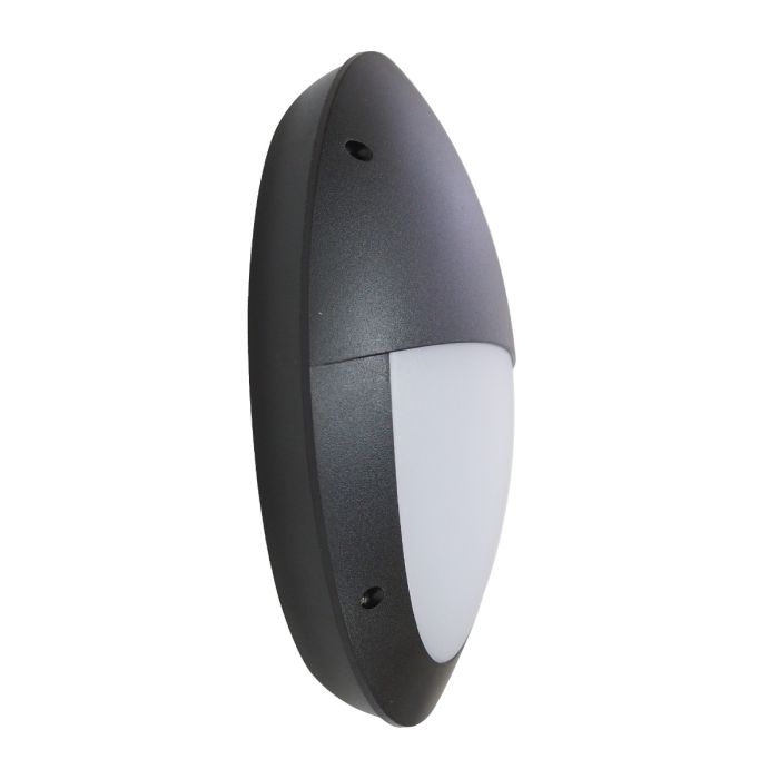 Ceiling Light 12 Watt Oval Black Bulkhead IP66 6000K Sensor LED Outdoor Wall 