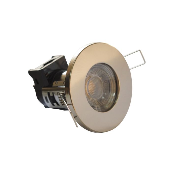 LED Downlight 5w Dimmable Fire Rated Integrated Ceiling Spotlight Satin Chrome IP65 